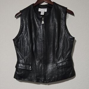 Vintage Laura Leigh Ltd Black 100% Leather Zip Front Vest Jacket Size L